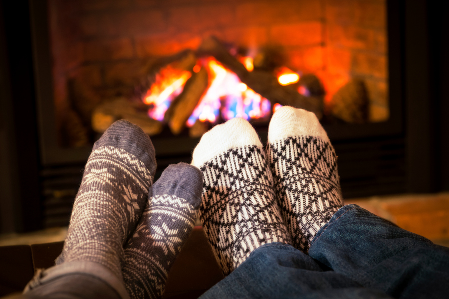 winter with Fuzzy Socks by the Fireplace